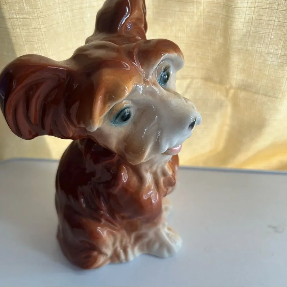 Vintage Shawnee Pottery Spaniel Dog Planter USA Brown & Cream Large 8”